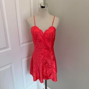 VINTAGE CORAL GOLD LABEL VICTORIA'S SECRET PAISLEY PRINT MINI SLIP DRESS